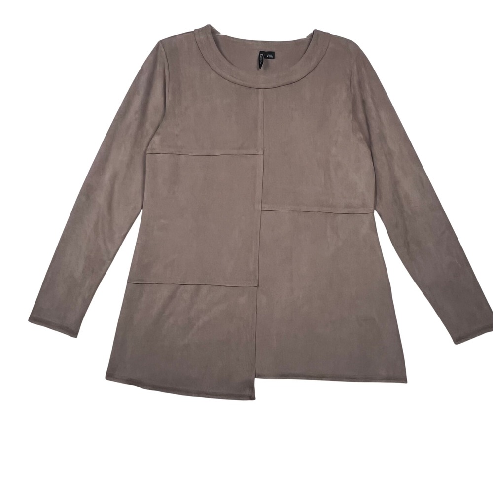 ETHYL Faux Suede Beige Asymmetrical Top‎ MD Taupe Brown Long Sleeve Tunic